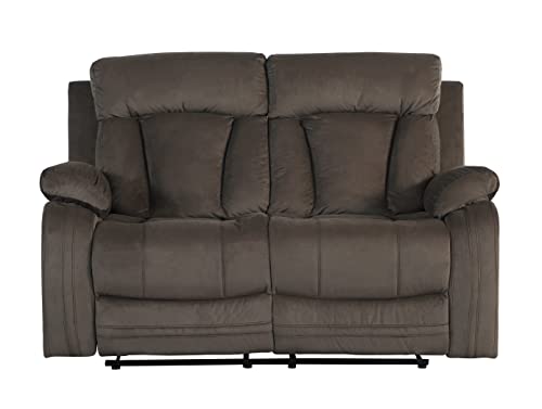 Blackjack Furniture Elton Microfiber, Modern Recliner Chair for Living Room and Home Theater, 63" W x 38" D x 40" H, Den Loveseat, Brown