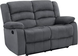 blackjack furniture winthrop microfiber, modern recliner chair for living room and home theater, 60" l x 35" w x 40" h, den loveseat, gray