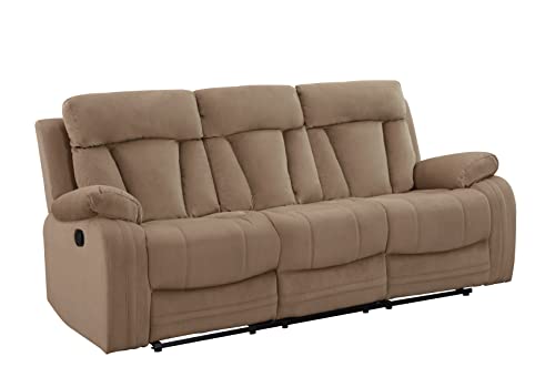 Blackjack Furniture Elton Microfiber Reclining Modern Living Room Sofa, Beige