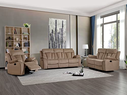 Blackjack Furniture Elton Microfiber Reclining Modern Living Room Sofa, Beige
