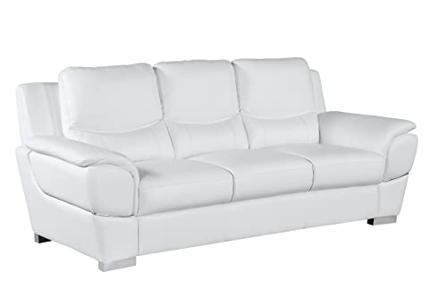 Blackjack Furniture Binion Leather Match Upholstered Modern Living Room Sofa, White