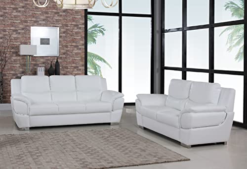 Blackjack Furniture Binion Leather Match Upholstered Modern Living Room Sofa, White