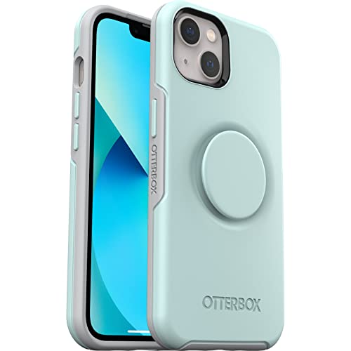 OtterBox iPhone 13 Otter + Pop Symmetry Series Case - TRANQUIL WATERS (Blue), integrated PopSockets PopGrip, slim, pocket-friendly, raised edges protect camera & screen