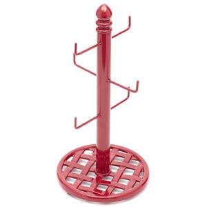 home basics weave 6 hook cast iron mug tree, red | great for your coffee mugs | decorative on countertop | weighted base | pop of color | use to organize jewelry