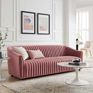 modway announce performance velvet channel tufted sofa, dusty rose