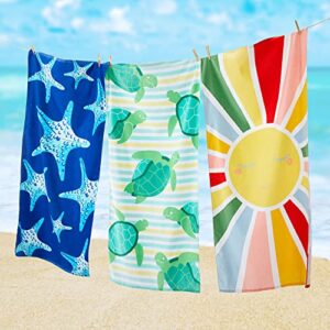 Sun Sprouts 100% Cotton Beach Towel Turtle Pattern for Kids & Toddler. Bath, Pool, Camping, Travel Towel for Boys & Girls. 30” x 60” Quick-Dry & Super Absorbent Beach Blanket