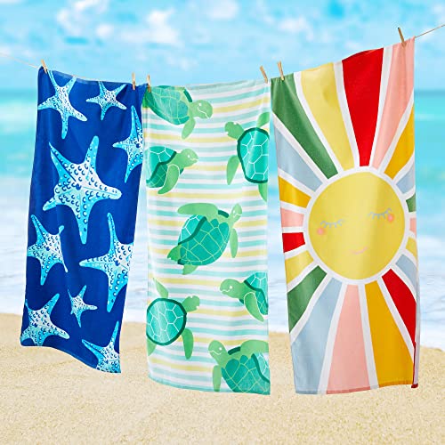 Sun Sprouts 100% Cotton Beach Towel Turtle Pattern for Kids & Toddler. Bath, Pool, Camping, Travel Towel for Boys & Girls. 30” x 60” Quick-Dry & Super Absorbent Beach Blanket