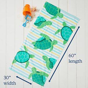 Sun Sprouts 100% Cotton Beach Towel Turtle Pattern for Kids & Toddler. Bath, Pool, Camping, Travel Towel for Boys & Girls. 30” x 60” Quick-Dry & Super Absorbent Beach Blanket