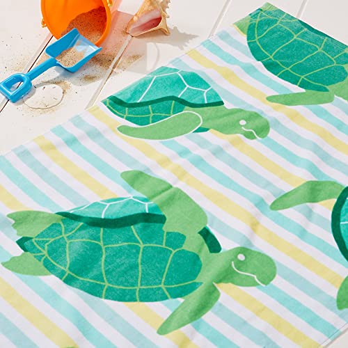 Sun Sprouts 100% Cotton Beach Towel Turtle Pattern for Kids & Toddler. Bath, Pool, Camping, Travel Towel for Boys & Girls. 30” x 60” Quick-Dry & Super Absorbent Beach Blanket