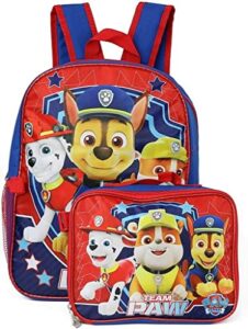 ruz paw patrol boys 16 inch backpack with removable matching lunch box set (blue-red)