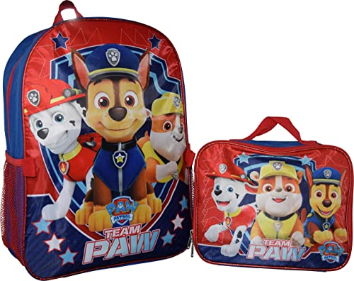 Ruz Paw Patrol Boys 16 Inch Backpack With Removable Matching Lunch Box Set (Blue-Red)