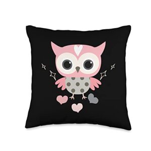 cute owl gifts pink owl tee with polka dots girls cute gifts pink owl tee with polka dots for toddler throw pillow, 16x16, multicolor