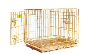 homey pet gold color folding design dog crate puppy kennel with removable floor grid and pull out tray