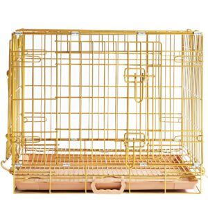 HOMEY PET Gold Color Folding Design Dog Crate Puppy Kennel with Removable Floor Grid and Pull Out Tray