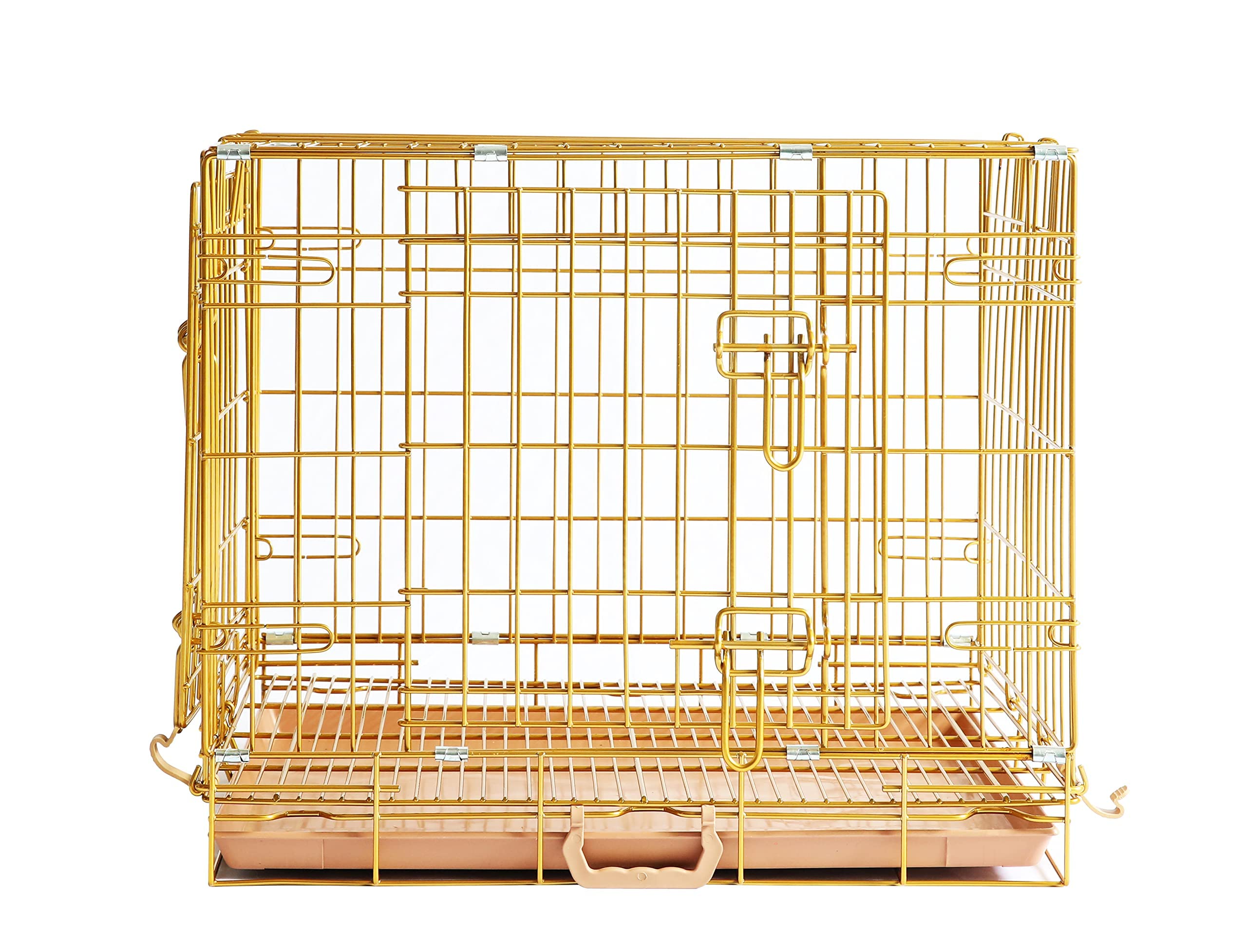 HOMEY PET Gold Color Folding Design Dog Crate Puppy Kennel with Removable Floor Grid and Pull Out Tray