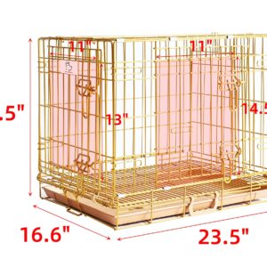 HOMEY PET Gold Color Folding Design Dog Crate Puppy Kennel with Removable Floor Grid and Pull Out Tray