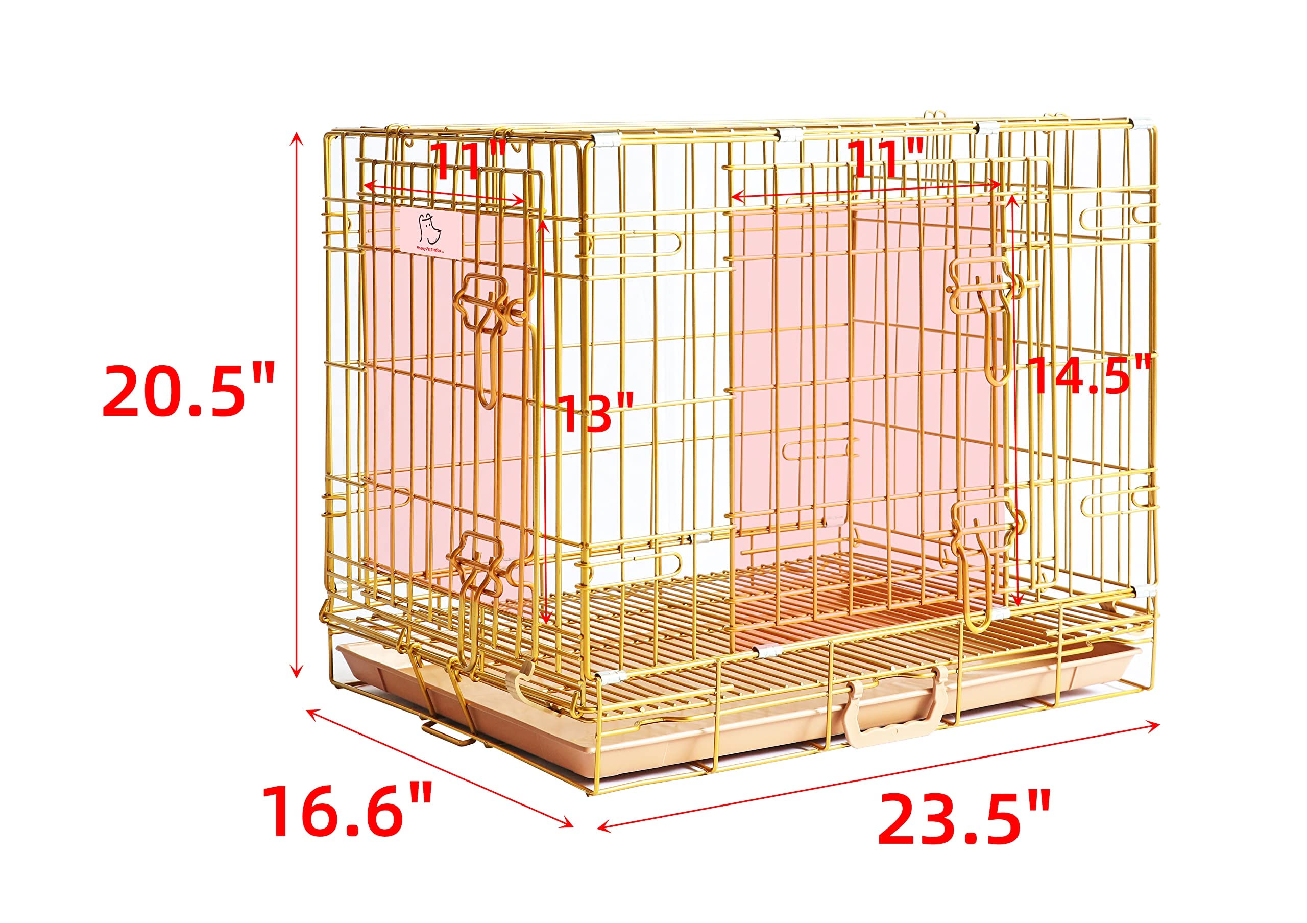 HOMEY PET Gold Color Folding Design Dog Crate Puppy Kennel with Removable Floor Grid and Pull Out Tray