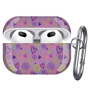 art-strap case, compatible with airpods 3 - shockproof tpu gel protection cover shell with keychain carabiner, replacement for apple airpods (peace signs hearts)