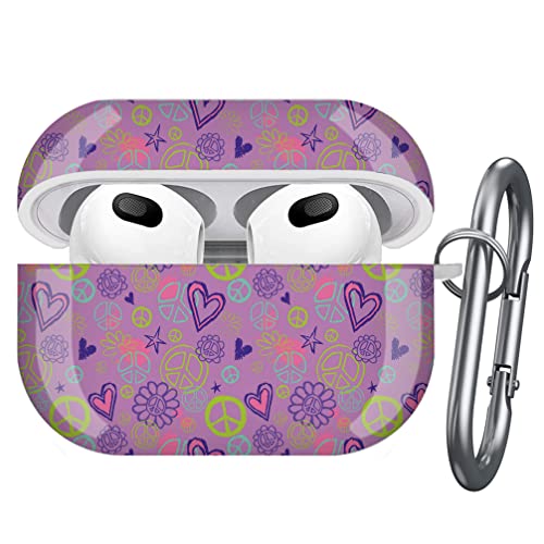 Art-Strap Case, Compatible with AirPods 3 - Shockproof TPU Gel Protection Cover Shell with Keychain Carabiner, Replacement for Apple AirPods (Peace Signs Hearts)