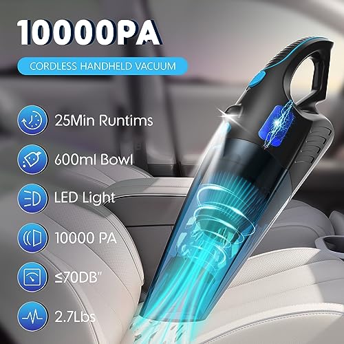 SEALON Handheld Vacuum Cordless, 10000PA Powerful Suction Handheld Vacuum Cleaner for Car & Home & Office Pets Hair Cat Litter Cleaning, Cordless Hand Held Vacuums,Type-C Fast Charging