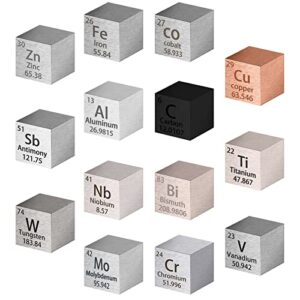 14 pieces element cube set density cubes pure metal periodic table metal cubes tungsten cube, titanium, bismuth, aluminum, iron, copper, etc for element collections hobbies as christmas gift