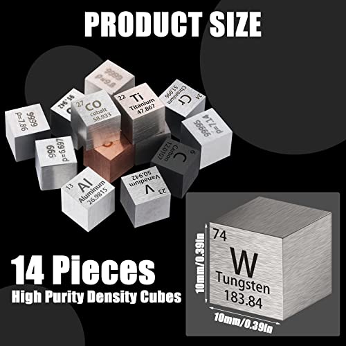 14 Pieces Element Cube Set Density Cubes Pure Metal Periodic Table Metal Cubes Tungsten Cube, Titanium, Bismuth, Aluminum, Iron, Copper, etc for Element Collections Hobbies As Christmas Gift