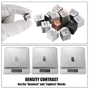 14 Pieces Element Cube Set Density Cubes Pure Metal Periodic Table Metal Cubes Tungsten Cube, Titanium, Bismuth, Aluminum, Iron, Copper, etc for Element Collections Hobbies As Christmas Gift