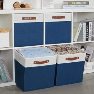 HNZIGE Fabric Storage Cubes Bins for Shelves,13x13 Storage Cubes, Set Of 4 Foldable Cubby Storage Bins for Organizing, Cloth Blue Storage Baskets for Cube Organizer Toy Nursery Shelves(Blue&White)