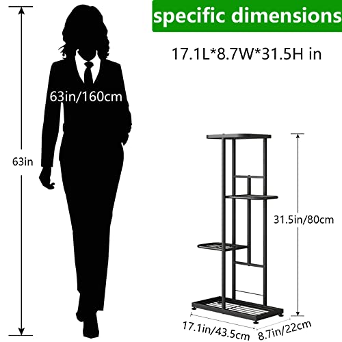 LINZINAR Plant Stand Metal 4 Tier 5 Potted Multiple Flower Pot Holder Shelf Indoor Outdoor Planter Display Shelving Unit for Patio Garden Corner Balcony Living Room (4 Tier 5 Potted, Dark Grey)
