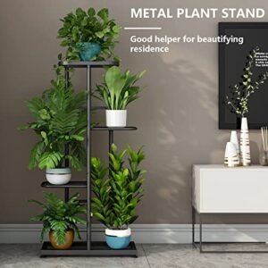 LINZINAR Plant Stand Metal 4 Tier 5 Potted Multiple Flower Pot Holder Shelf Indoor Outdoor Planter Display Shelving Unit for Patio Garden Corner Balcony Living Room (4 Tier 5 Potted, Dark Grey)