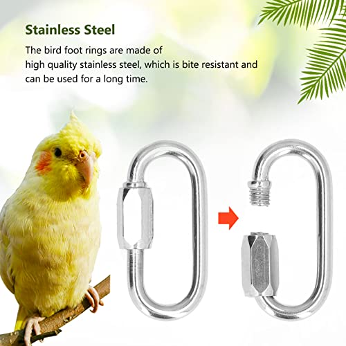 20 Pcs Bird Foot Rings, Bite Resistant Stainless Steel Parrot Leg Rings Bird Toy Accessories for Conure Cockatiel Cockatoo Lovebird
