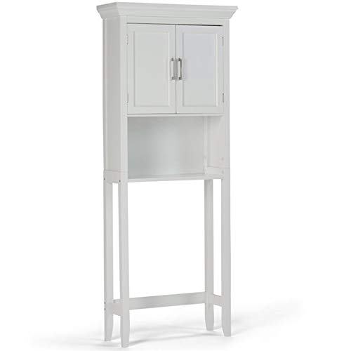 Pemberly Row Solid Wood Over The Toilet Storage Cabinet, 67" Bathroom Space Saver with Double Doors and Open Storage Shelf Organizer, Mid Century Freestanding Toilet Storage Rack in White