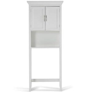 Pemberly Row Solid Wood Over The Toilet Storage Cabinet, 67" Bathroom Space Saver with Double Doors and Open Storage Shelf Organizer, Mid Century Freestanding Toilet Storage Rack in White