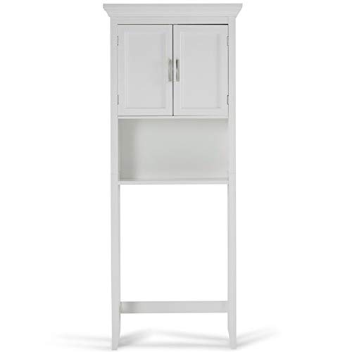 Pemberly Row Solid Wood Over The Toilet Storage Cabinet, 67" Bathroom Space Saver with Double Doors and Open Storage Shelf Organizer, Mid Century Freestanding Toilet Storage Rack in White