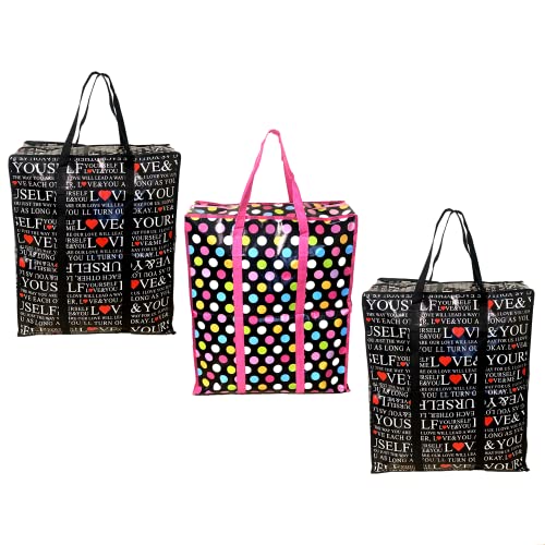 3 Pack Extra Large Jumbo Reusable Unbreakable Hard Plastic Fabric Checkered Laundry Bags with Zipper and Strong Handles for Travel, Grocery, Laundry, Shopping, Storage, Moving,Size:(25.3"x21.5"x10")