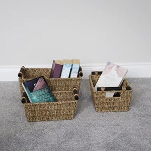 JVL Seagrass Set of 3 Tapered Storage Baskets with Wooden Handles