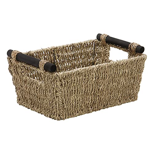 JVL Seagrass Set of 3 Tapered Storage Baskets with Wooden Handles