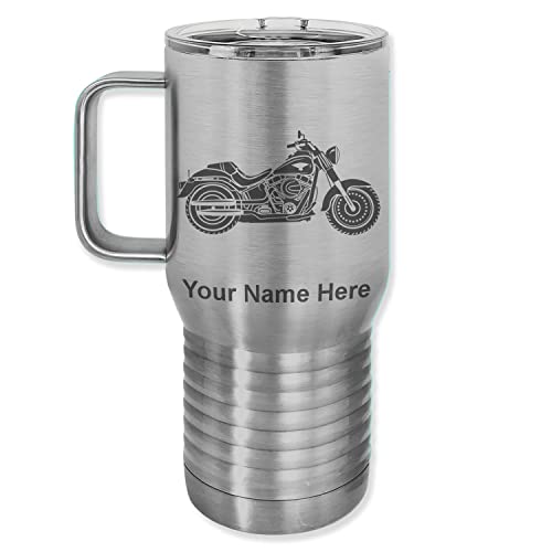 LaserGram 20oz Vacuum Insulated Travel Mug with Handle, Motorcycle, Personalized Engraving Included (Stainless)