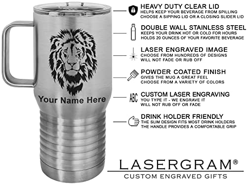 LaserGram 20oz Vacuum Insulated Travel Mug with Handle, Motorcycle, Personalized Engraving Included (Stainless)