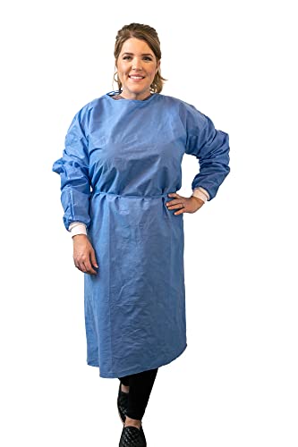 200-Pack Level 2 Disposable Isolation Gown Baluster Fully Closed Double Tie Neck and Waist, SMS 35g, Knitted Cuffs, Fluid Resistant, Blue, Unisex