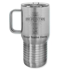 lasergram 20oz vacuum insulated travel mug with handle, bible verse john 3-16, personalized engraving included (stainless)