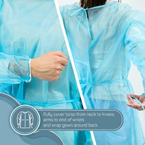 [10-Pack] Disposable Isolation Gown, FDA Registered, AAMI Level 1 PP & PE 30g, Fully Closed Double Tie Back, Elastic Cuffs, Fluid Resistant, Unisex (10), Blue