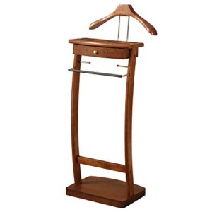 Proman Products Kingsman Suit Valet Stand VL37074 with Drawer, Top Tray, Contour Hanger, Trouser Bar, Tie & Belt Hooks and Shoe Rack, 15.5" W x 12" D x 44.5" H, Walnut
