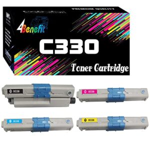 dell (set of 4) 4benefit b/c/y/m compatible replacement oki c330 toner cartridge oki type c17 bcym color-combo for use in oki c330dn mc361 mc362w c530dn mc561 mc562w laser printer