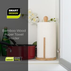 Smart Design Wood Paper Towel Holder - Fits Standard Size Paper Towel Rolls - Kitchen Countertop Stand, Bathroom Organizer Rack, Standing Dispenser - Bamboo