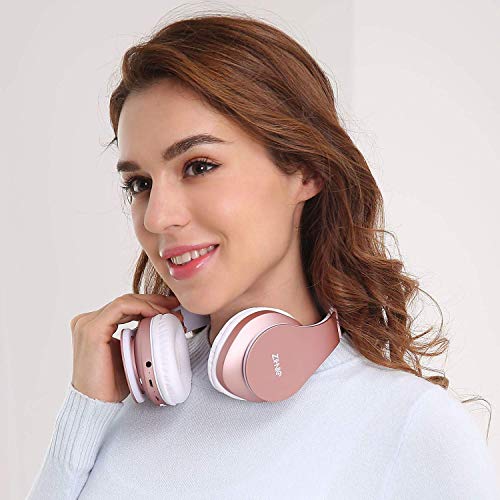 ZIHNIC 2 Items,1 Rose Gold Over-Ear Wireless Headset Bundle with 1 Black Gray Foldable Wireless Headset