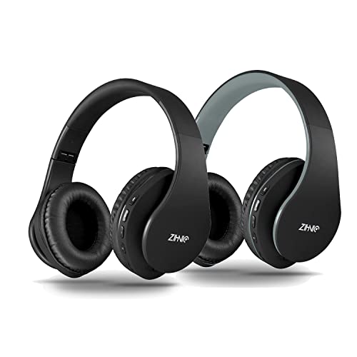 ZIHNIC 2 Items,1 Black Over-Ear Wireless Headset Bundle with 1 Black Gray Foldable Wireless Headset