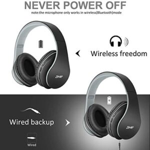 ZIHNIC 2 Items,1 Black Over-Ear Wireless Headset Bundle with 1 Black Gray Foldable Wireless Headset