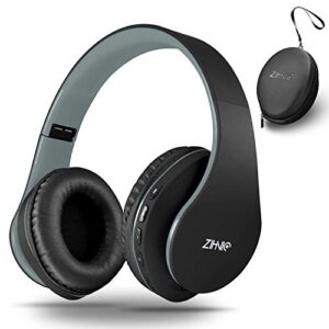 ZIHNIC 2 Items,1 Black Over-Ear Wireless Headset Bundle with 1 Black Gray Foldable Wireless Headset