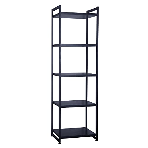 Household Essentials 5 Shelf Free Standing Book Case, Black Oak Finish